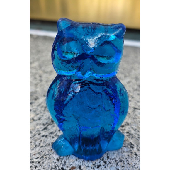Vintage MCM Art Glass Cobalt Blue Owl Figurine 3 3/4" - Picture 3 of 4